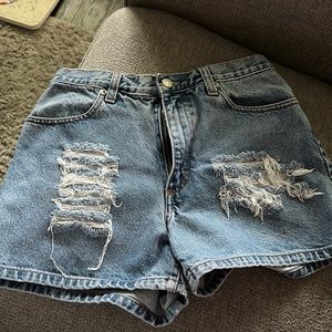 High waisted distressed jean shorts
